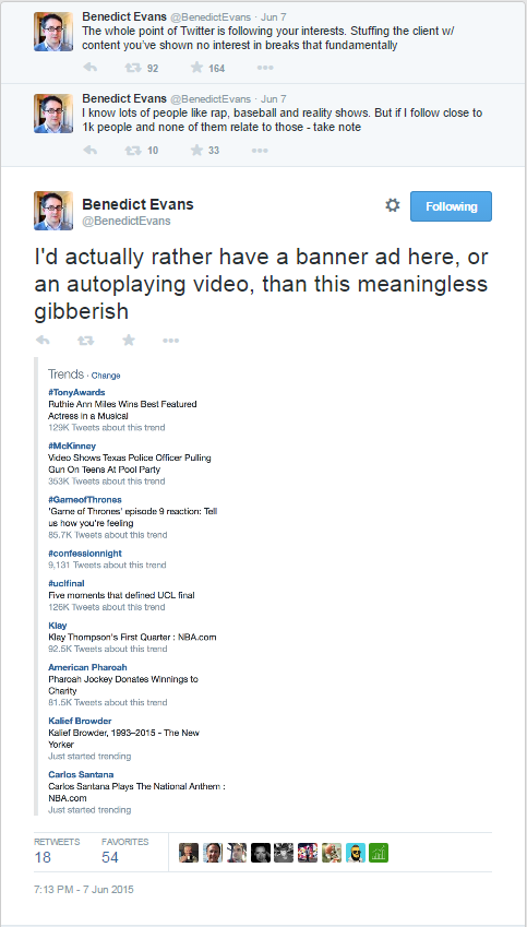 twitter interests Evans
